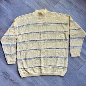 Vtg Basic Editions Sweater  USA Butter Yellow Knit Textured Pattern‎ Hearts L